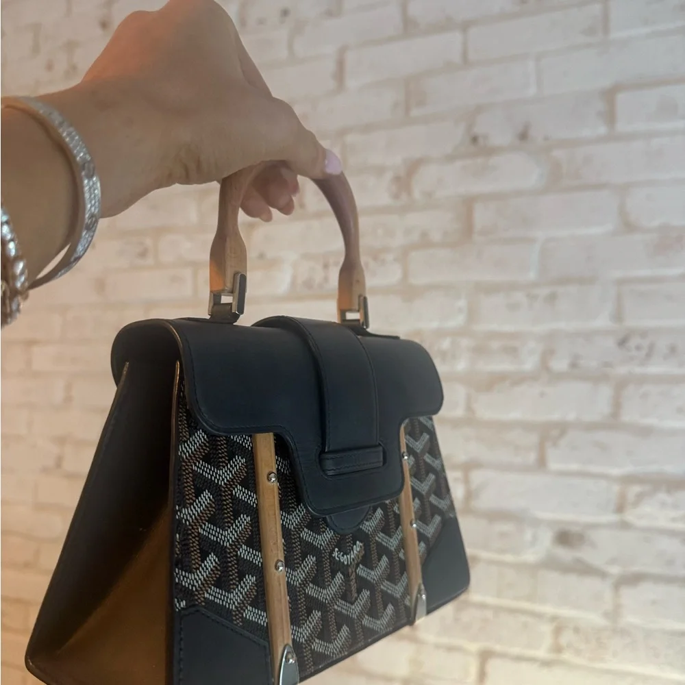 Goyard Black and Tan Satchel with Wooden Handle
